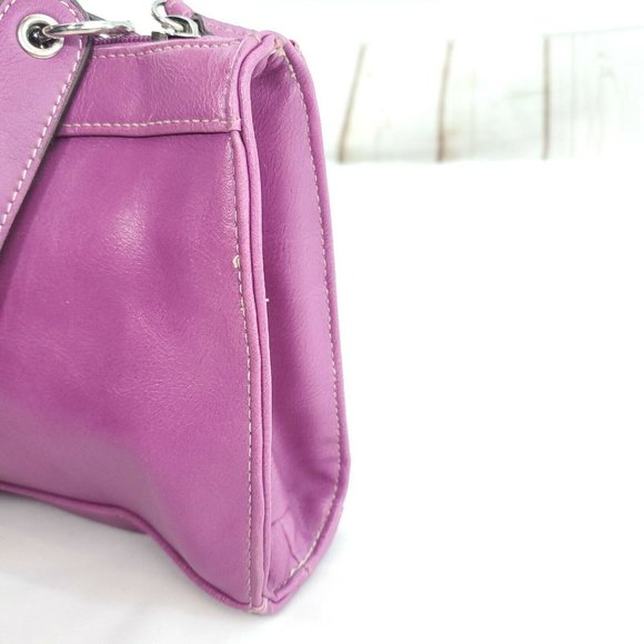 Barneys New York Womens Violet Leather Meadow Green Lining Shoulder Hand… - Picture 3 of 15